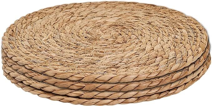 Defined Deco Woven Placemats Set of 4,11.8"Round Rattan Placemats,Natural Hand-Woven Water Hyacin... | Amazon (US)