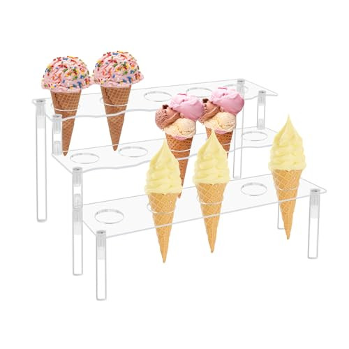 ELEGICKLIP 15 Holes Cupcake Stand- Ice Cream Cone Holder Stand with 3 Layers, Clear Acrylic & 1.26inch Diameter for Parties and Displays | Amazon (US)
