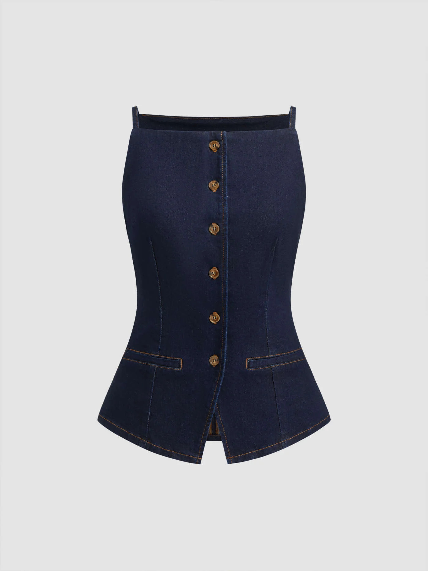 Stretch Denim Boat Neck Button Split Cami Top | Cider