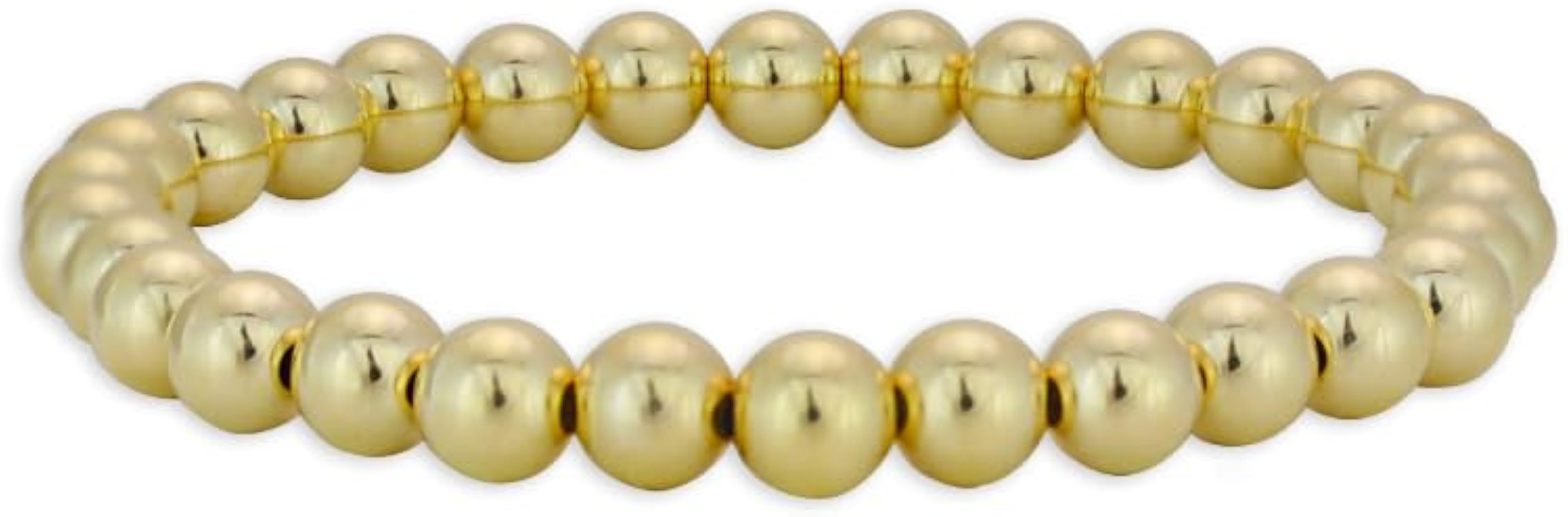 Anela 14K Gold Filled Stretchy Bead Bracelet 6mm, Tarnish Free Jewelry, Perfect Layering Bracelet | Amazon (US)