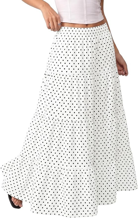 TITOMD Womens Boho Flowy Maxi Skirts Summer A Line Ruffle Long Skirt Elastic High Waist Flared 20... | Amazon (US)