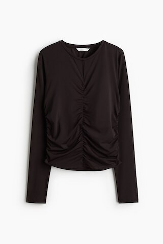 H & M - Draped Long-Sleeved Top - Brown | H&M (US + CA)