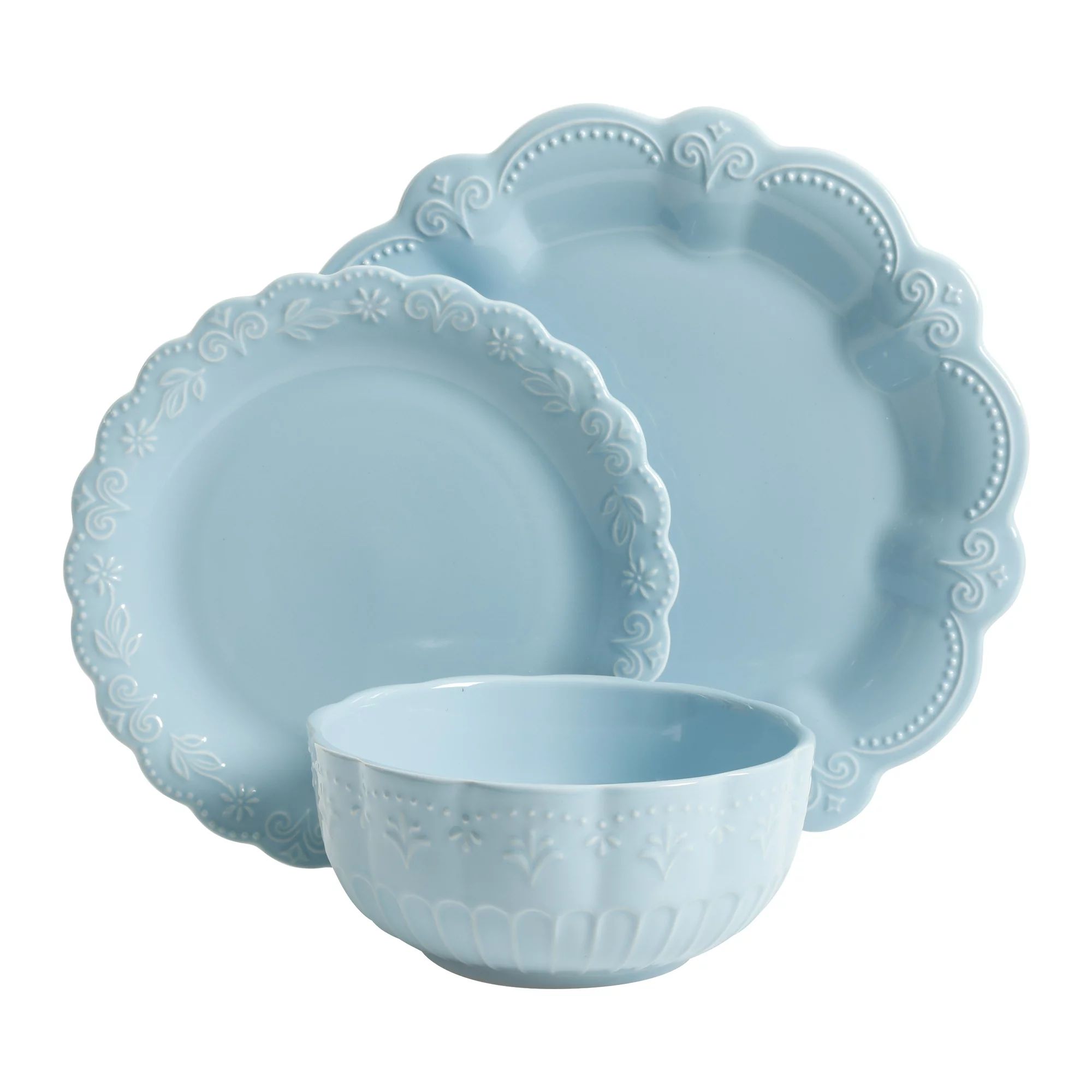 The Pioneer Woman Toni Light Blue Dinnerware Set, 12-Piece | Walmart (US)