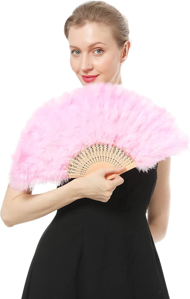Marabou Fan Hand Held Folding Feather Accessories Women Adult Costume Decoration Halloween Tea Pa... | Amazon (US)