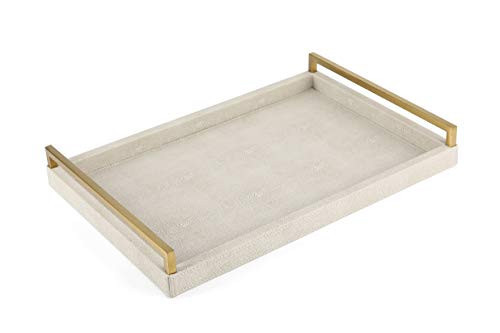 WV Ivory Shagreen Leather Serving Tray with Gold Handles-17.7x11.8 Inch Large Wooden Decorative Ottoman Tray fro Coffee Table, Kitchen, Dining, and Home Decor (Ivory) | Amazon (US)