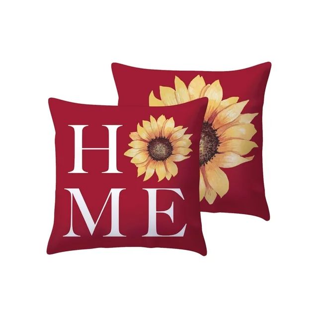 Mainstays Home Sunflower Reversible Outdoor Throw Pillow, 16", Red Novelty and Floral | Walmart (US)