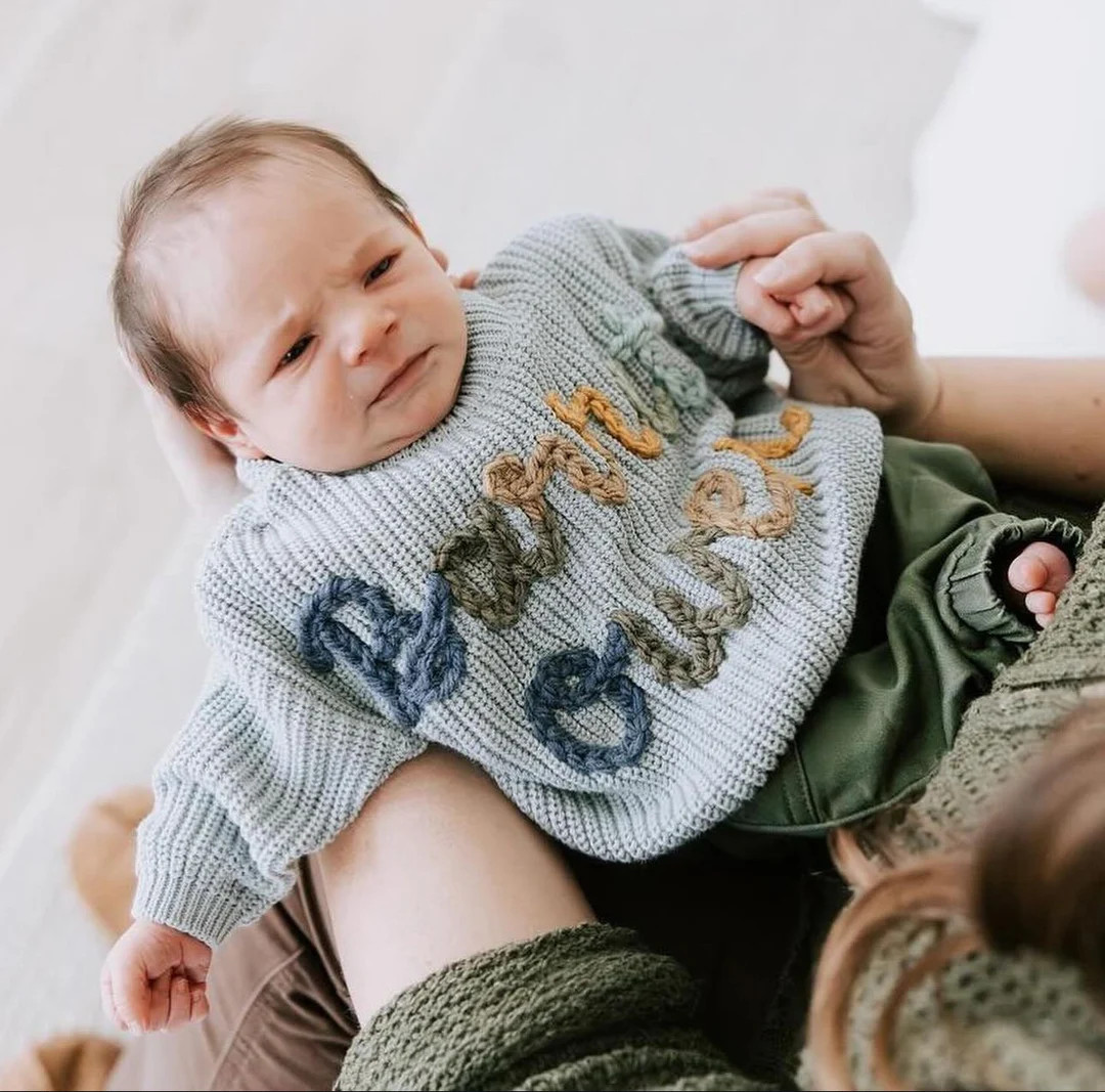 MIST gray-blue Name Personalized Embroidered Sweater - Etsy | Etsy (US)