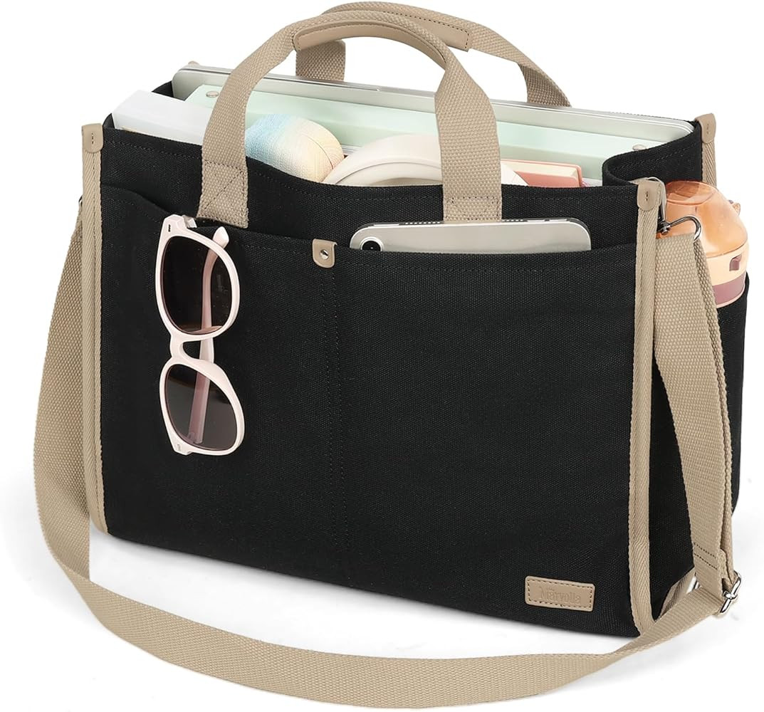 Marvolia Canvas Tote Bag for Women with Pockets Work Crossbody Purses Shoulder Handbag Everything... | Amazon (US)