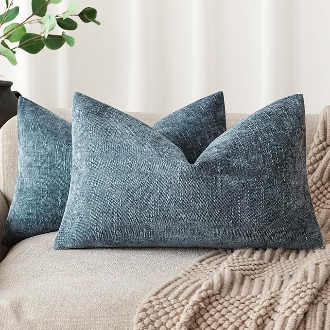 Foindtower Pack of 2 Textured Chenille Throw Decorative Pillow Covers Square Accent Solid Cushion... | Amazon (US)