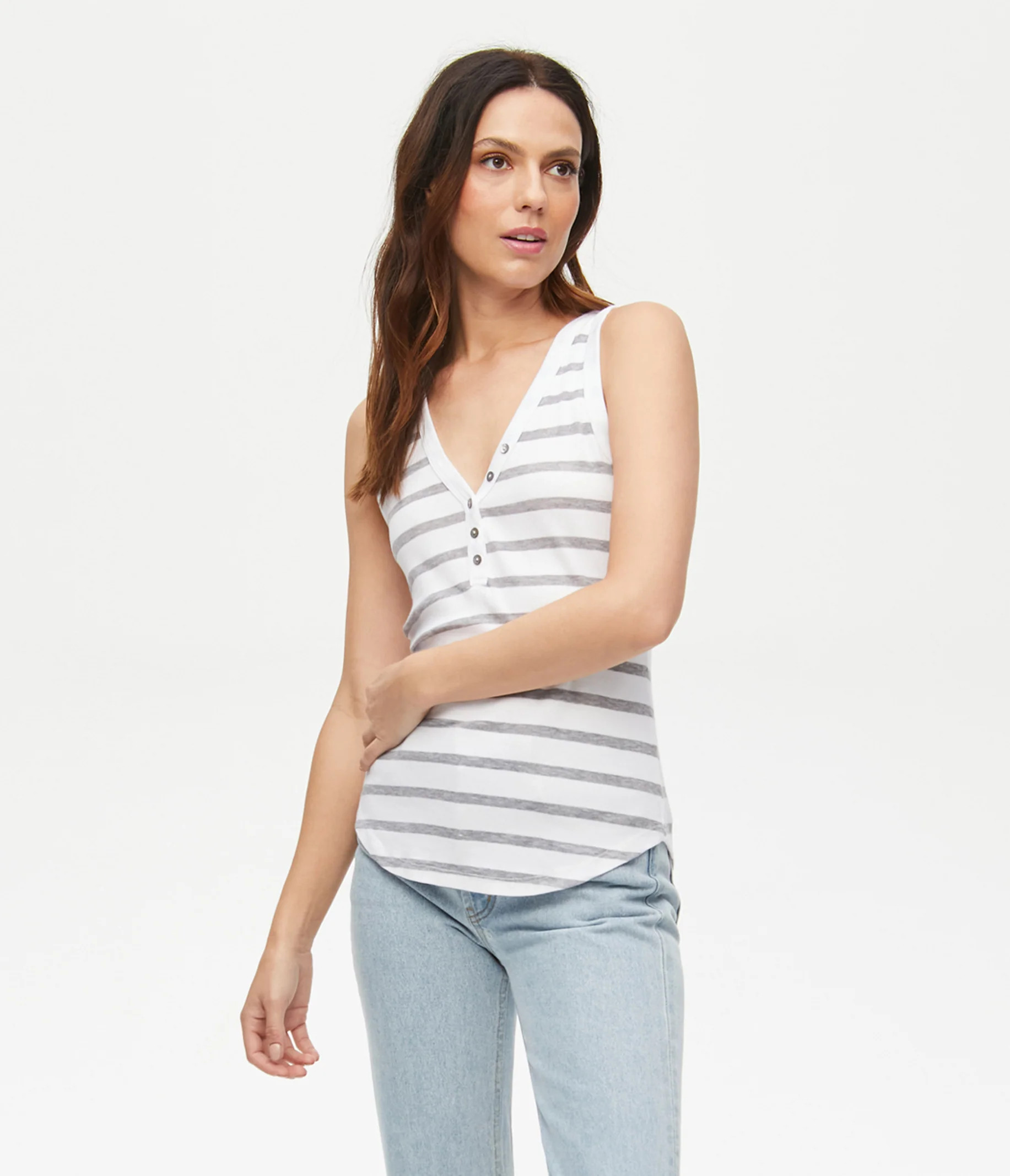 Luna Striped Henley Tank | MichaelStars.com