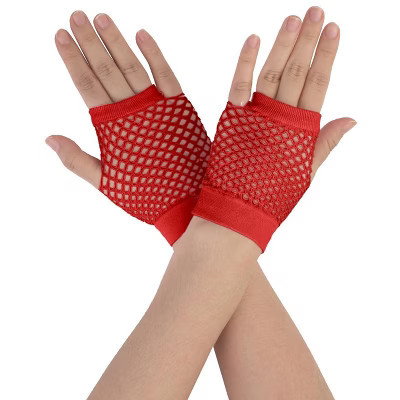 Allegra K Women's Mesh Fingerless Fishnet Gloves Red Short-1 Pair | Target