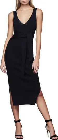 Good American Rib Knit Tie Waist Midi Dress | Nordstrom | Nordstrom
