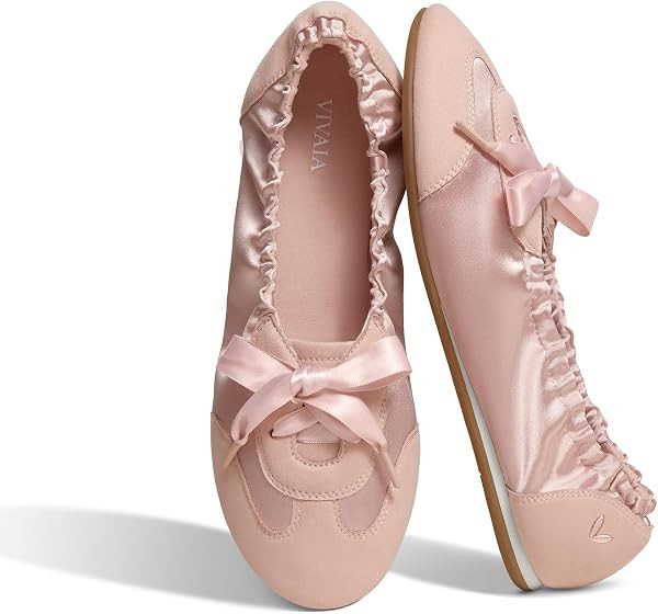 VIVAIA Yanka Women's Flat Shoes, Round Toe Satin Sneakerina Lace-up Ballet Flats, Comfortable Lig... | Amazon (US)