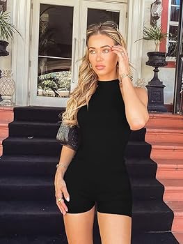BEAGIMEG Women's High Neck Sleeveless Short Jumpsuit Bodycon Party Romper | Amazon (US)