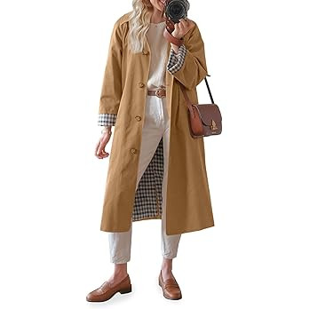 Tankaneo Womens Long Trench Coat Single Breasted Oversized Windproof Overcoat Fashion Outerwear | Amazon (US)