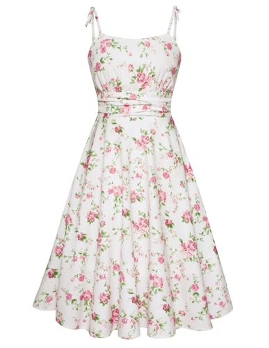 Belle Poque 2026 Summer Sleeveless Pink Floral Flowy Dress Spaghetti Strap Swing Aline 1950s Vintage Dress Medium | Amazon (US)