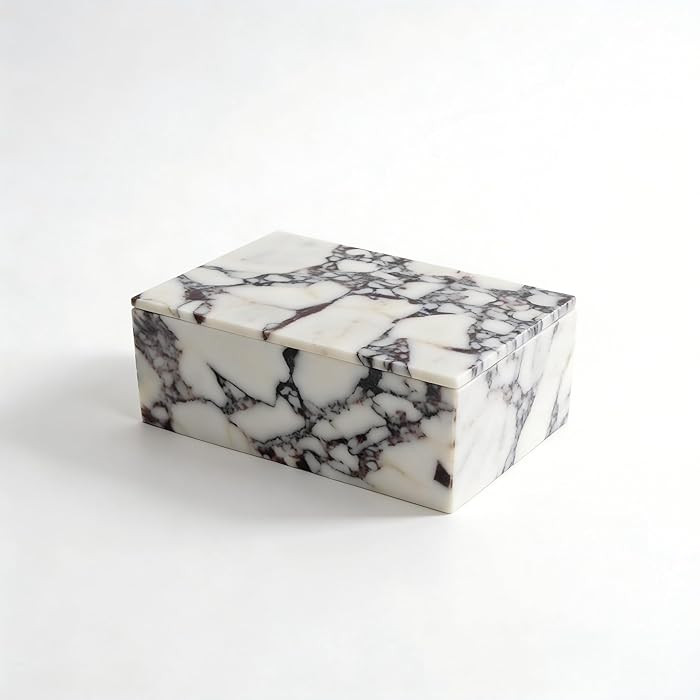 Marble Storage Box with Lid, Natural White Rectangular Marble Jewelry Box, Decorative Bathroom Va... | Amazon (US)