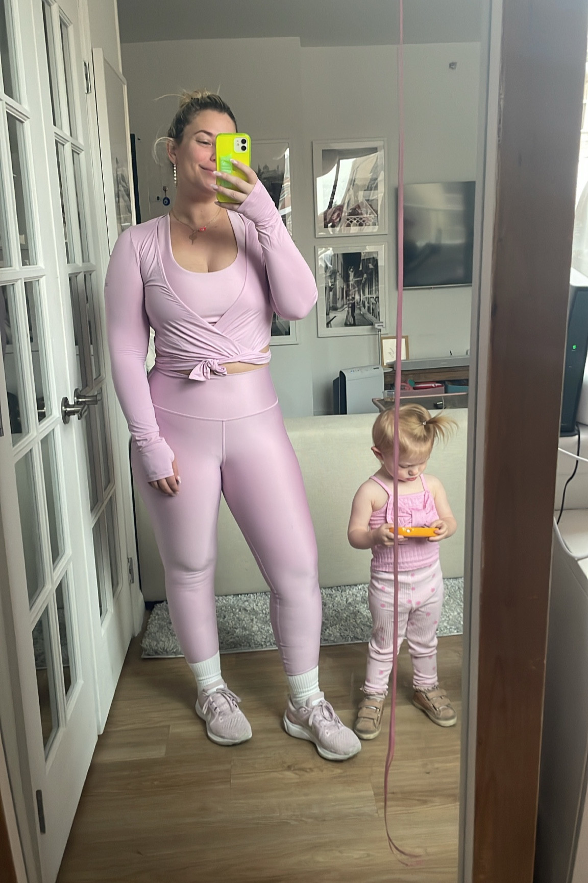 Alo set! Wrap top is sold out in pink, but still available in white or black!

#LTKfit #LTKFind #LTKstyletip