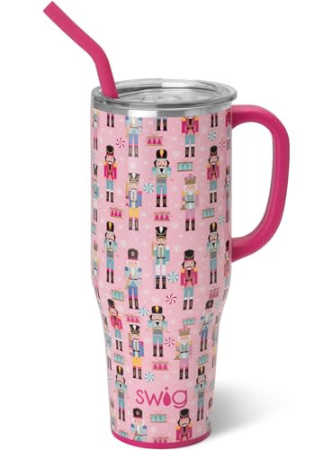 Swig Life 40oz Mega Mug, 40oz Tumbler with Handle and Straw, Extra Large Insulated Tumblers, Cup Holder Friendly Travel Mug (Pink Nutcracker) | Amazon (US)