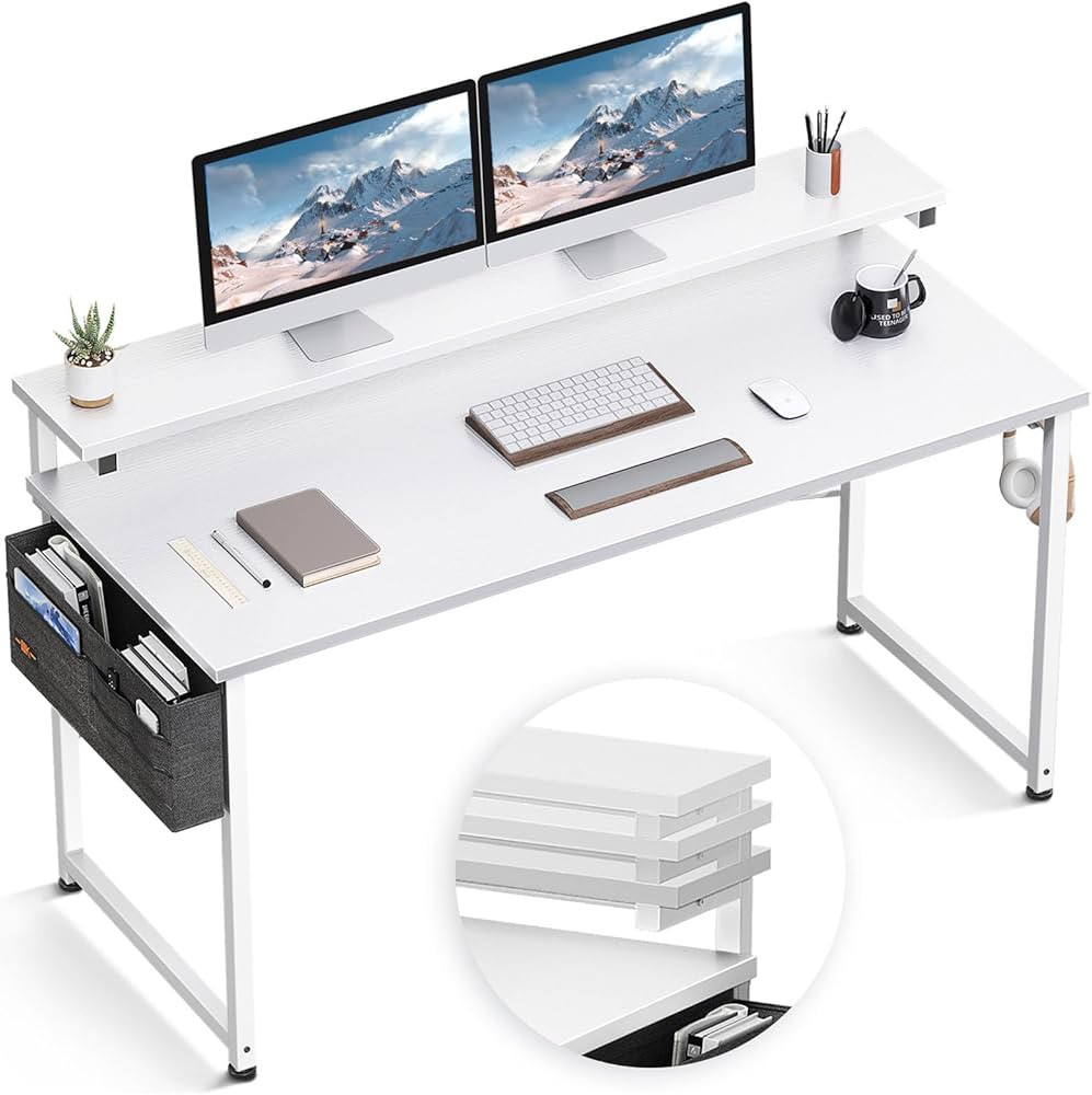 ODK Computer Desk with Adjustable Monitor Shelves, 55 inch Home Office Desk with Monitor Stand, W... | Amazon (US)