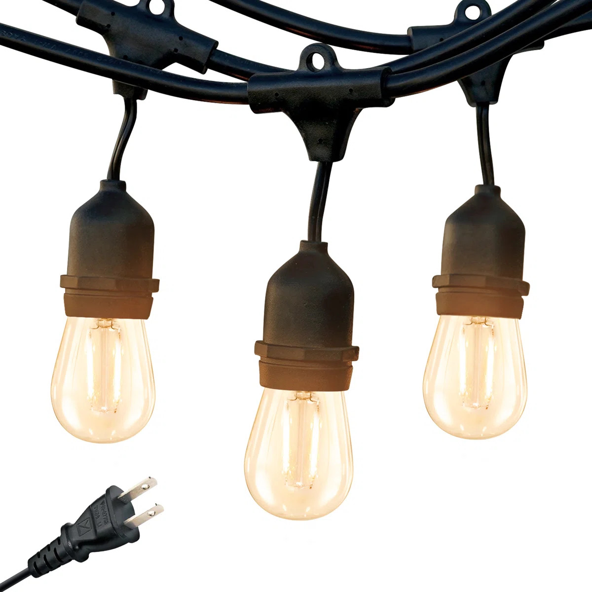Ambience Pro 48 ft. Outdoor Plug-In LED String Lights with 15 Warm White S14 Bulbs, Weatherproof,... | Wayfair North America