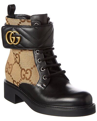 Double G GG Canvas & Leather Combat Boot | Gilt