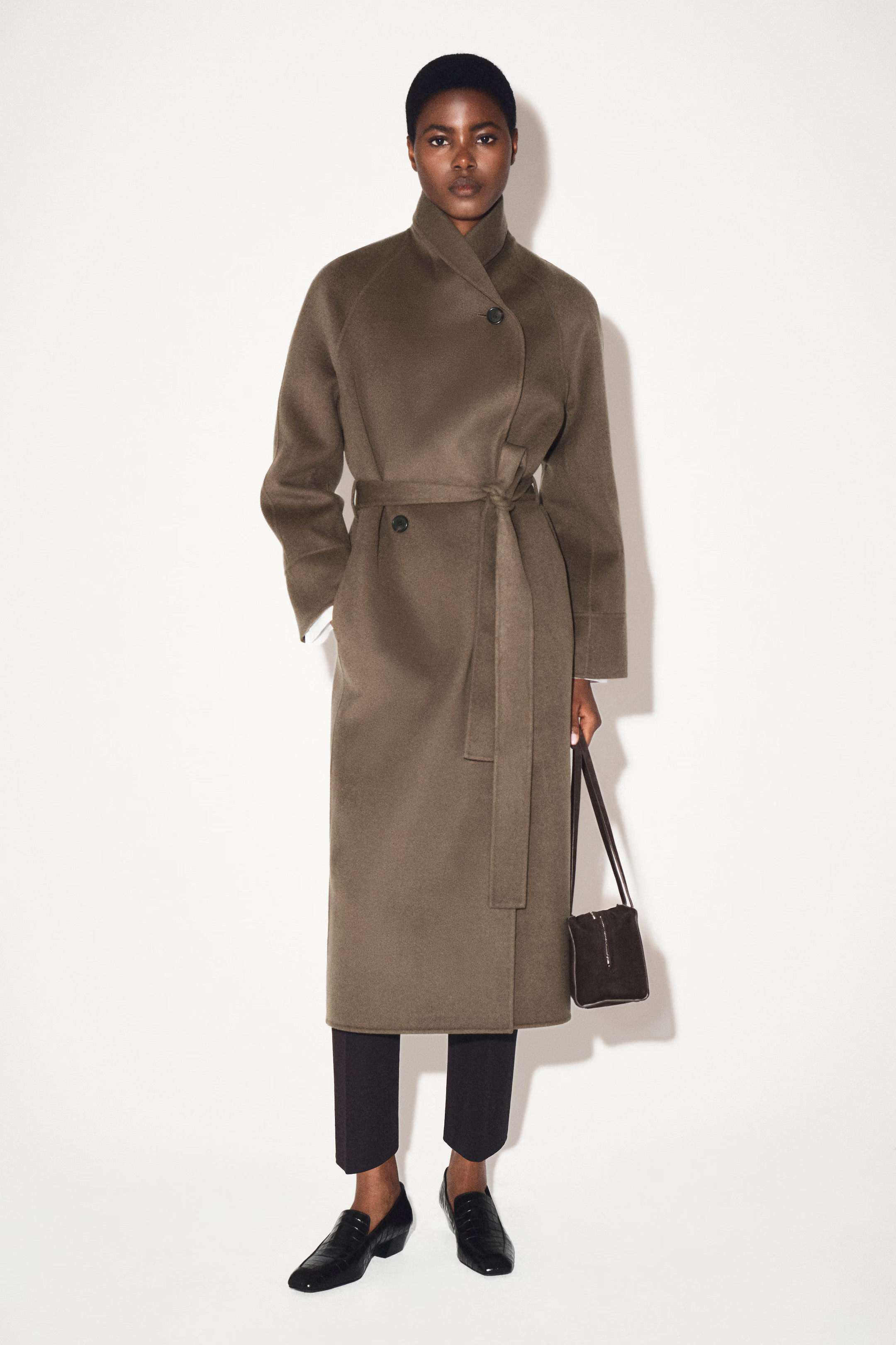 BELTED DOUBLE-FACED WOOL LONG COAT - BROWN | COS US | COS (US)