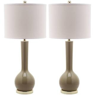 Mae 30.5 in. Taupe Long Neck Ceramic Table Lamp with Off-White Shade (Set of 2) | The Home Depot