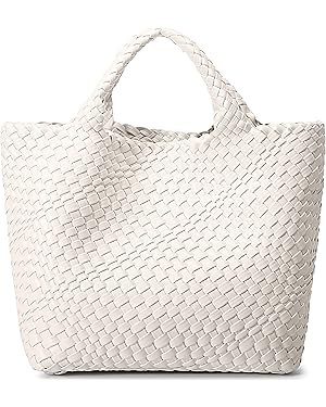 Woven Bag for Women, Vegan Leather Tote Bag Large Summer Beach Travel Handbag and Purse Retro Han... | Amazon (US)