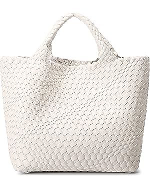 Queenoris Woven Bag for Women, Vegan Leather Tote Bag Large Summer Beach Travel Handbag and Purse... | Amazon (US)