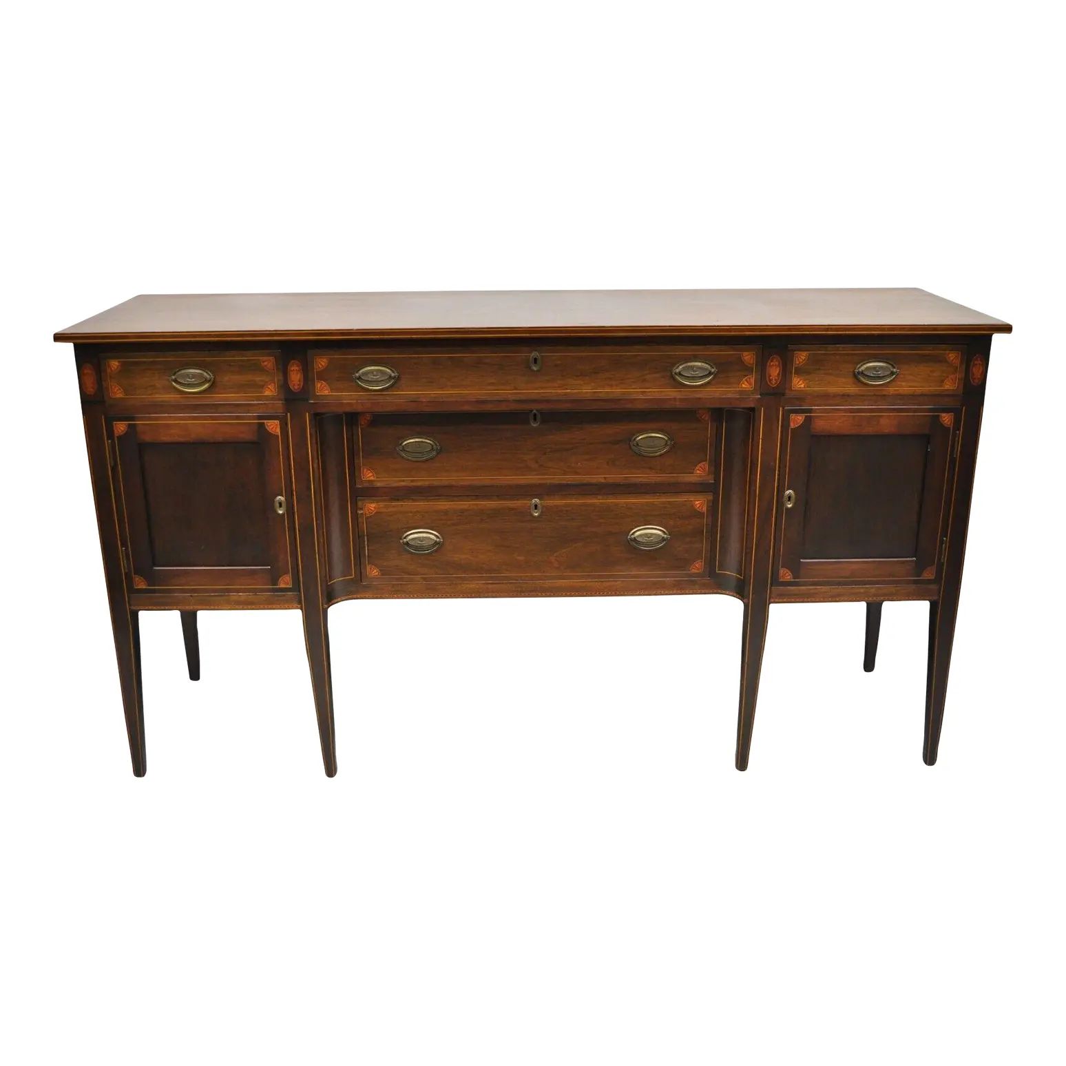 Antique English Edwardian Mahogany Sideboard Buffet With Pinwheel Inlay | Chairish