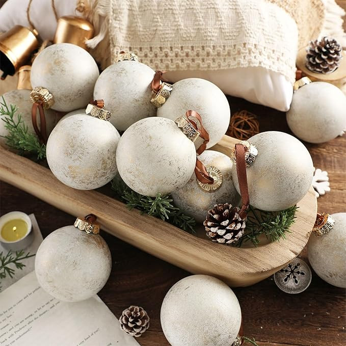Yunlly 12 Pcs Neutral Textured Christmas Ball Ornaments 2025 3.15 Inch Rustic Vintage Xmas Tree O... | Amazon (US)