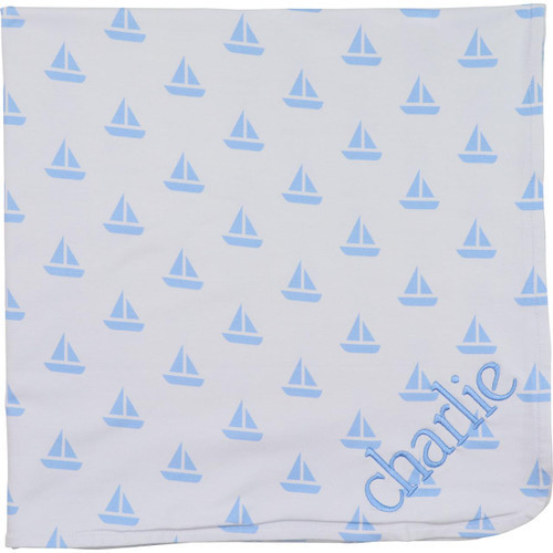 Blue Sailboat Knit Baby Blanket | Cecil and Lou