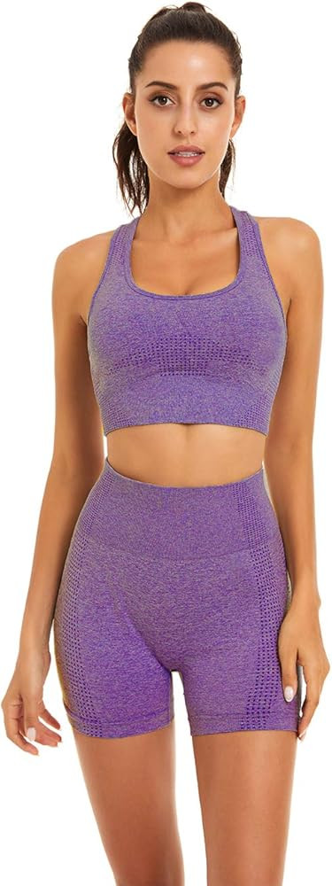 Toplook Women Seamless Yoga Workout Set 2 Piece Outfits Gym Shorts Sports Bra | Amazon (US)