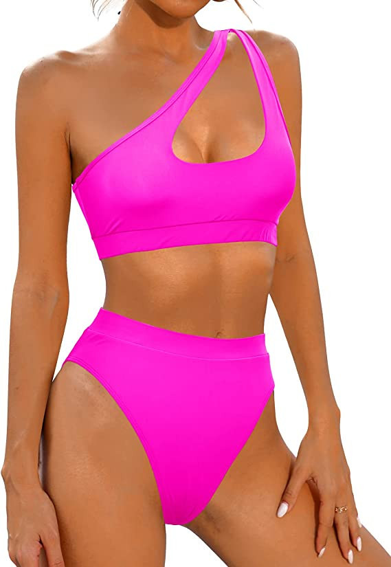 Holipick Women's One Shoulder High Waisted Bikini Set Two Piece Swimsuits Cut Out Bathing Suit Sp... | Amazon (US)