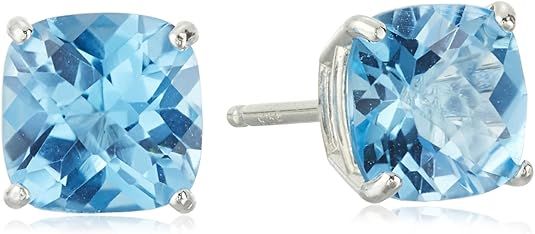 Amazon Collection 925 Sterling Silver Cushion Cut Birthstone Stud Earrings for Women | Amazon (US)