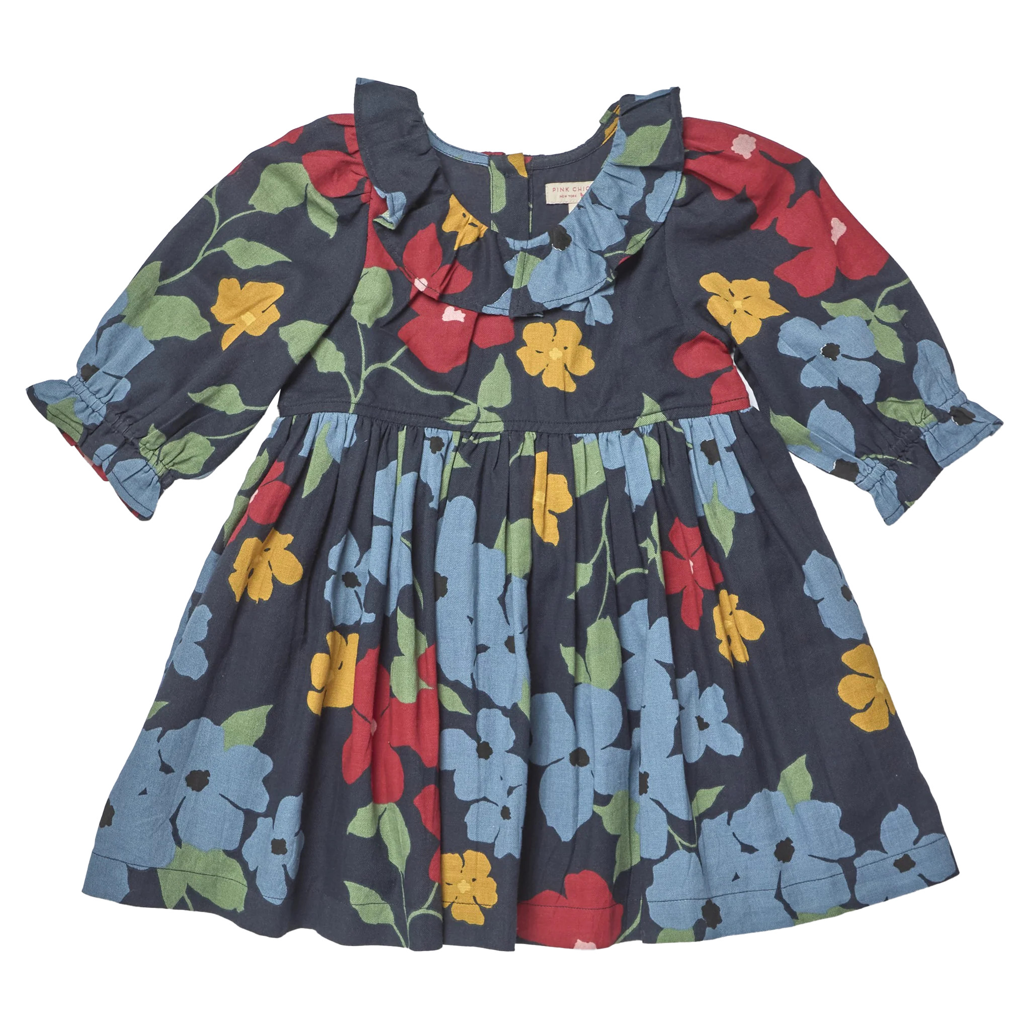 Girls Amara Dress - Navy Hibiscus Floral | Pink Chicken