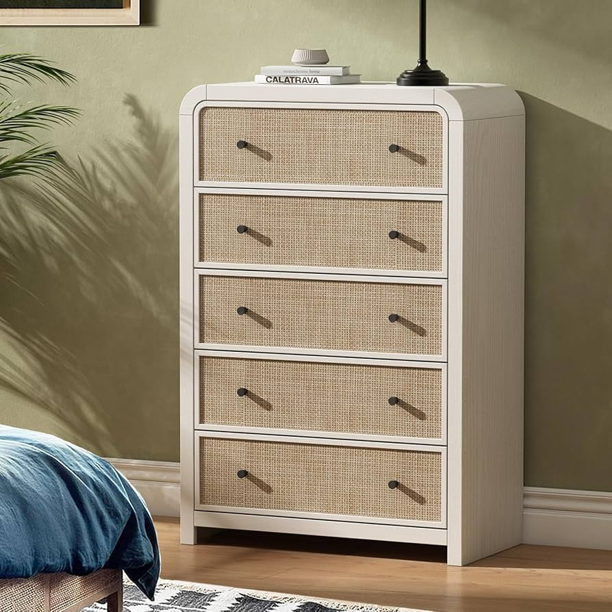 Oak&Sparrow 5 Drawer Tall Dresser for Bedroom, 47'' Rattan Dresser with Ample Storage, Boho Chest... | Amazon (US)