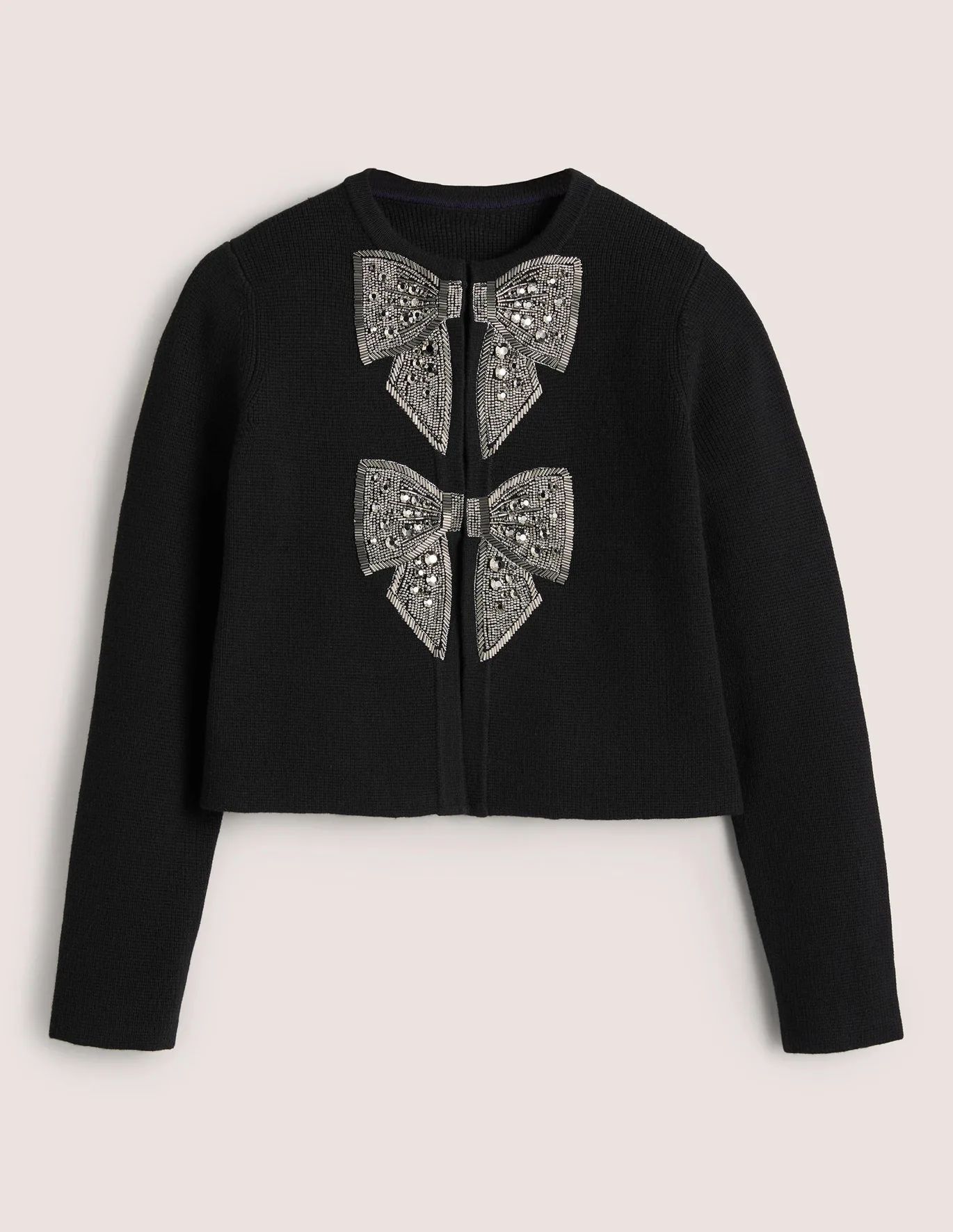 Embellished Knitted Jacket - Black, Embellished Bows | Boden US | Boden (US)