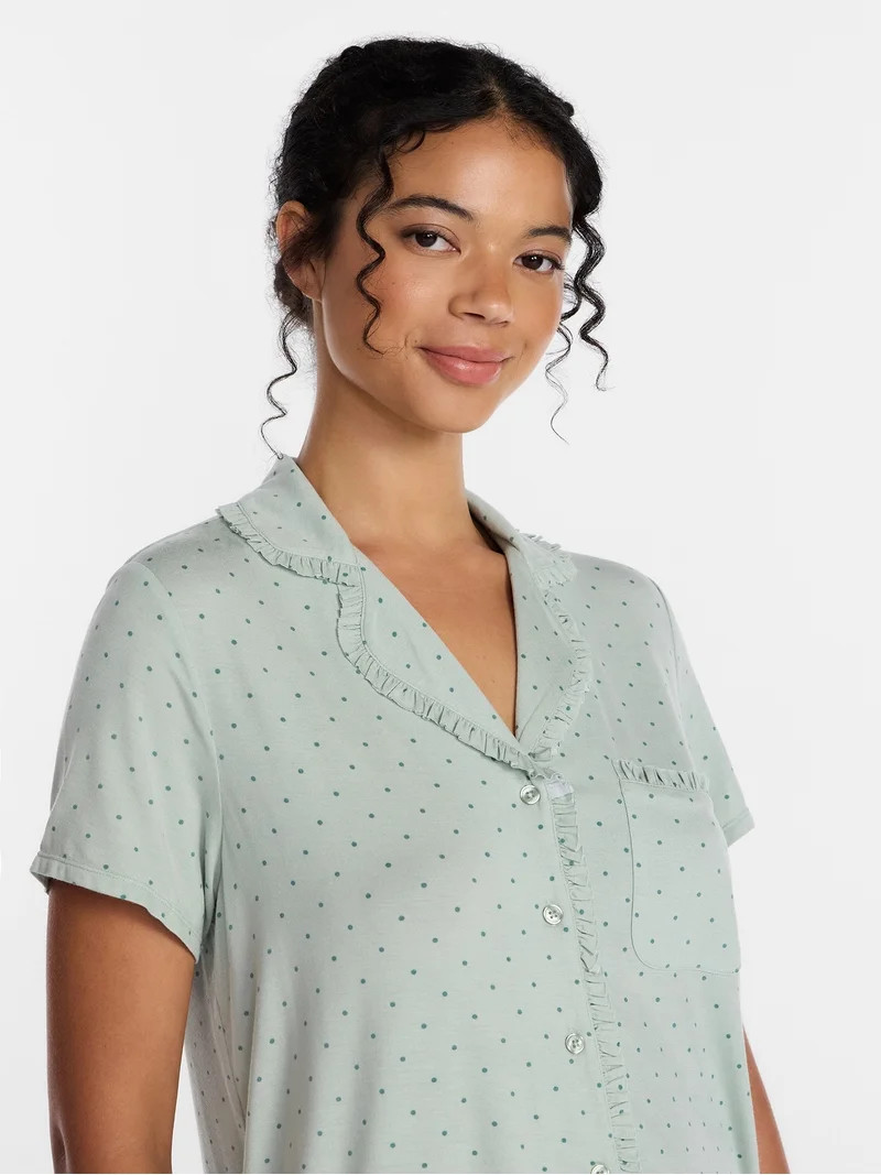 Joyspun Women’s Modal-Blend Ruffle Trim Notch Collar Top and Shorts Pajama Set, 2 Piece, Sizes ... | Walmart (US)