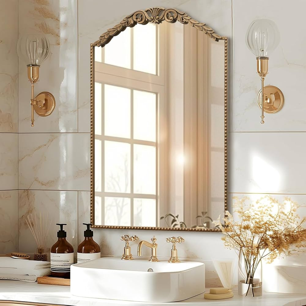 Gold Baroque Ornate Mirror: 36x24 in Vintage Arched Mirror - Traditional Antique Wall Mounted Bat... | Amazon (US)