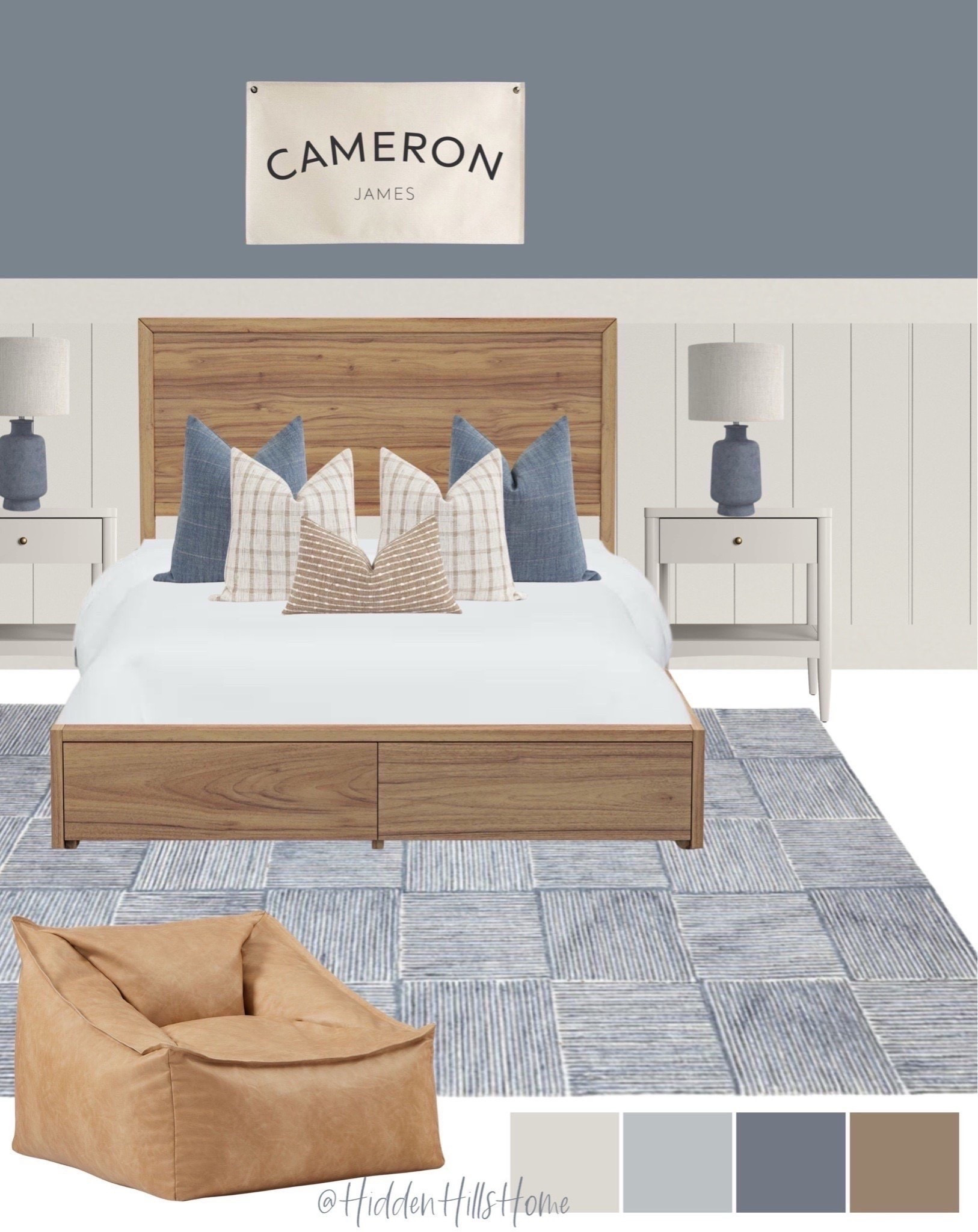 Boys bedroom, young boys room decor mood board, home decor, boys bedroom inspiration, pre-teen boys bedroom design #boysbedroom
Wall color is SW Storm Cloud