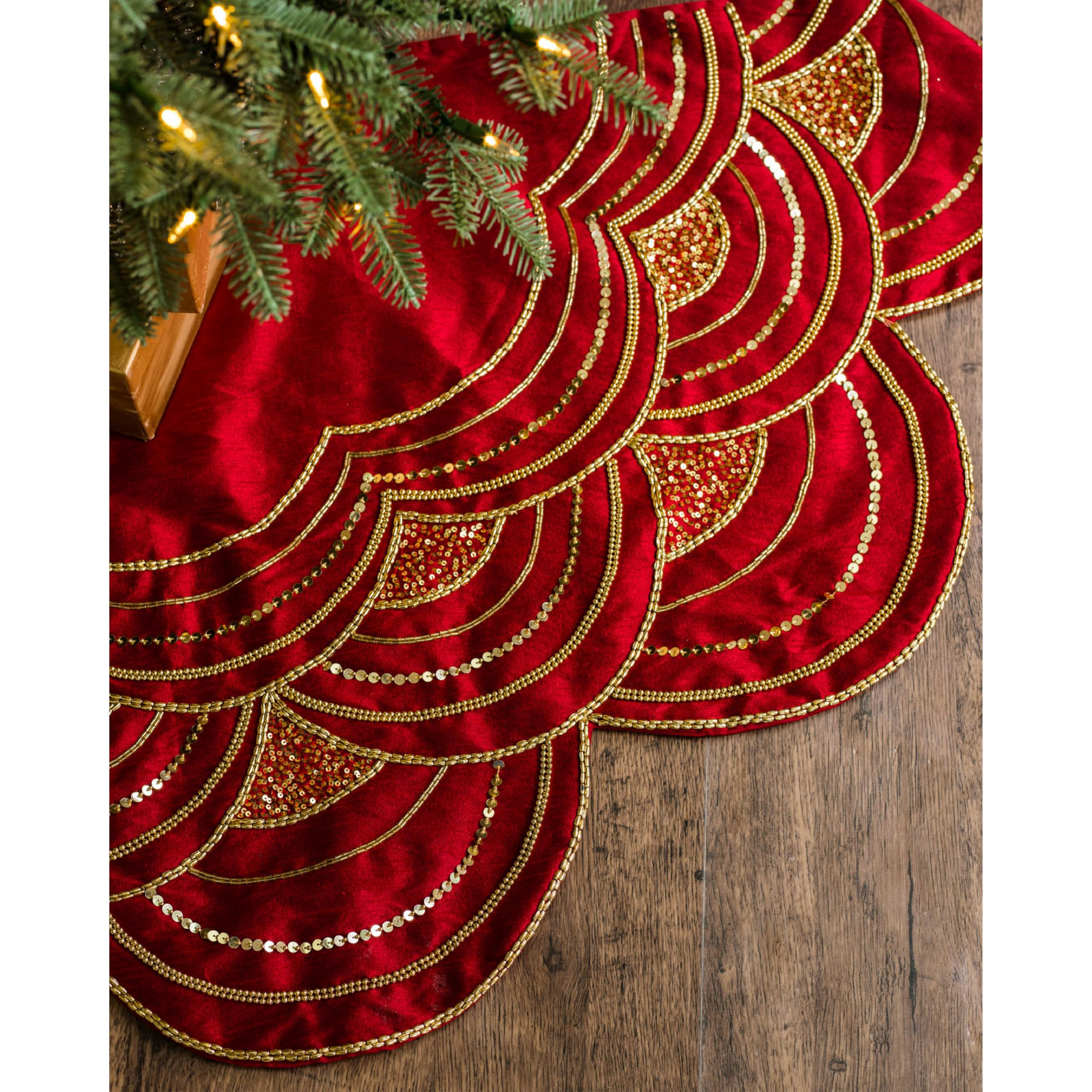 Balsam Hill Elizabeth Beaded Christmas Tree Skirt - Cranberry, Silver & Gold Luxury Tree Skirts w... | Amazon (US)