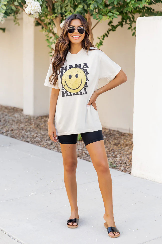 Mama Smiley Repeat Ivory Graphic Tee | Pink Lily