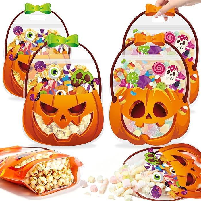FOIMAS Halloween Treat Bags, 50pcs Pumpkin Cauldron Plastic Candy Bag Zipper Seal Bag Resealable ... | Amazon (US)