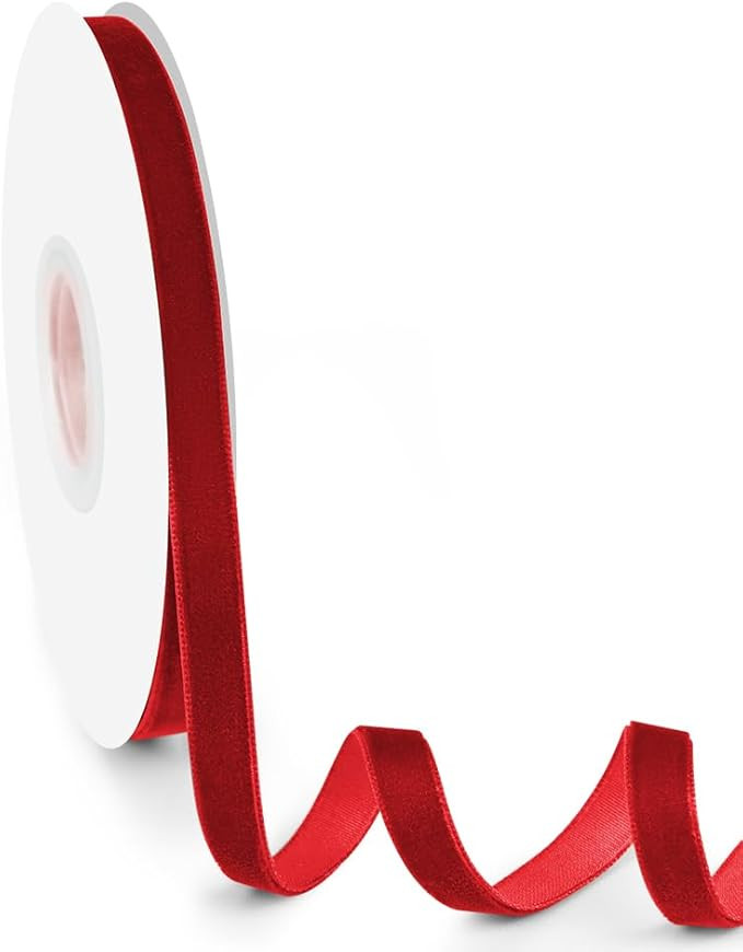 3/8" Wide Velvet Ribbon, 10 Yards - Thin Red Velvet Ribbon on Spool for Crafts, Gift Wrapping, DI... | Amazon (US)