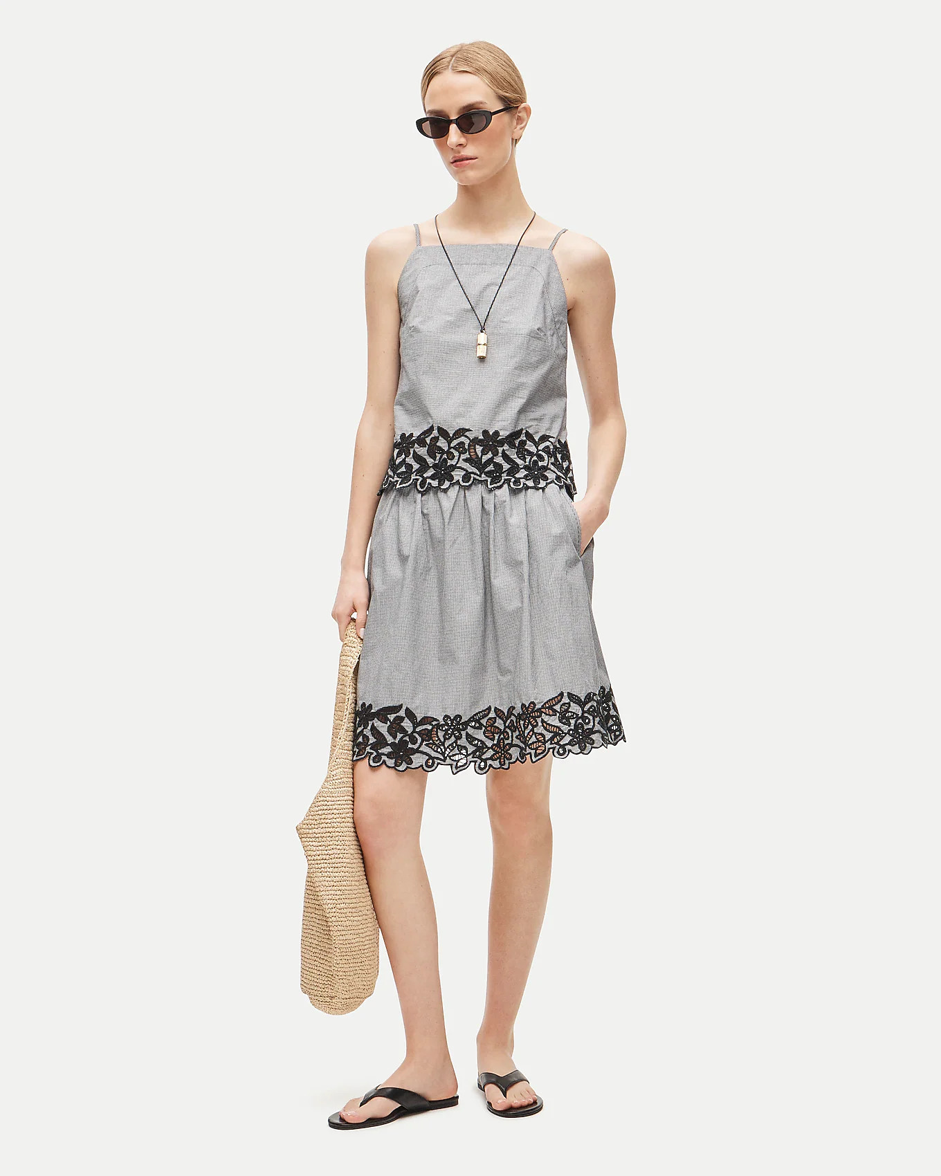 Embroidered knee-length skirt in gingham cotton poplin | J. Crew US