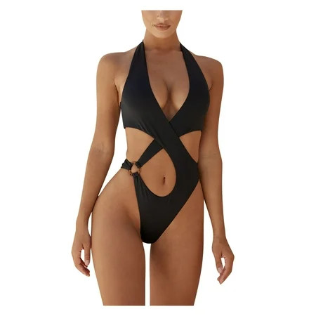 dmqupv Black One Piece Swimsuits For Women Women s One Piece Swimsuit Cutout High Neck Bathing Suits | Walmart (US)
