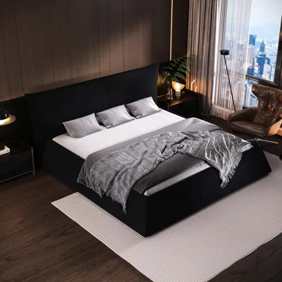King Size Bed With Special Velvet Headboard - Metal & Solid Wood For A Comfortable Sleep Platform | Wayfair North America