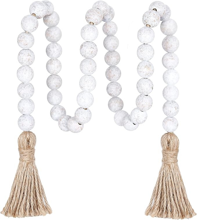 Meplait 39in Wood Bead Garland Farmhouse with Tassels,Versatile Prayer Beads Boho Chic... | Amazon (US)